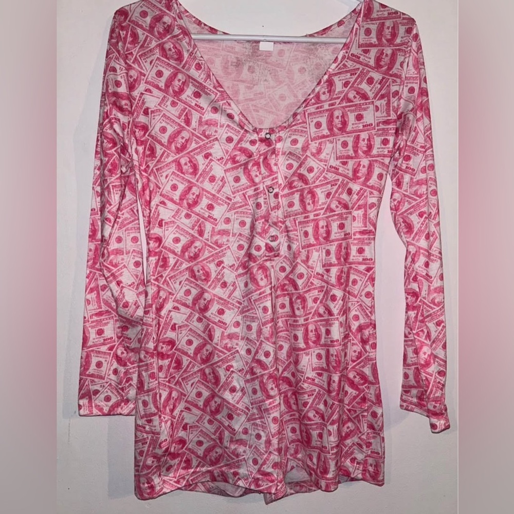 Pink Money Print Women's Top